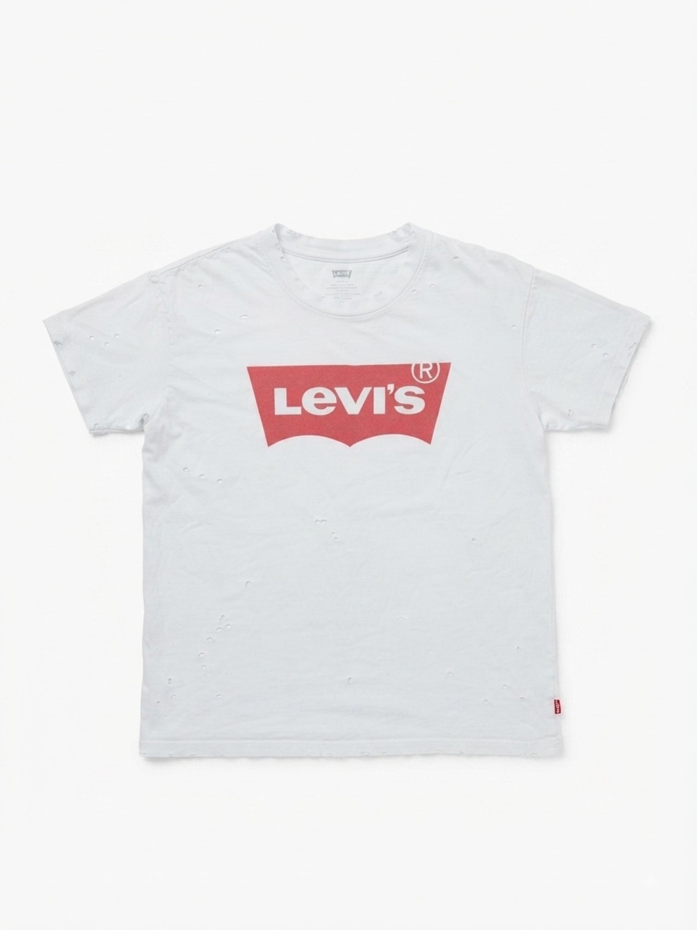 Levi's White Distressed Graphic Tee T-Shirt Distressed Look Size XS